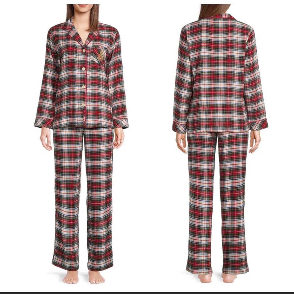 NWT Lauren Ralph Lauren Two Piece Shawl Collar Pajama Set Red Plaid Size M